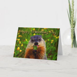 Happy Groundhog Day Eating Flower Card