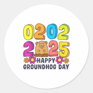 Happy Groundhog Day February 2 2025 Men Women Retr Classic Round Sticker
