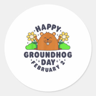 Happy Groundhog Day February 2 Men Women Funny Ret Classic Round Sticker