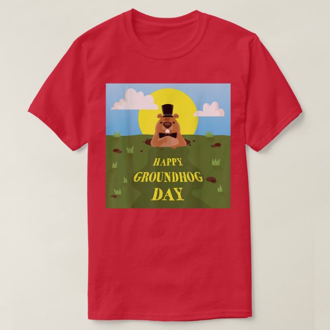 Happy Groundhog Day  February 2nd Shadow  T-Shirt (Design Front)