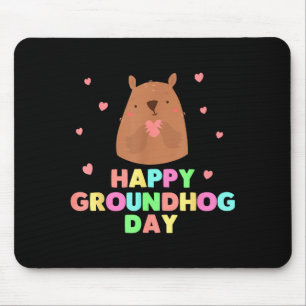 Happy Groundhog Day Funny Cute Ground Hog Animal L Mouse Mat