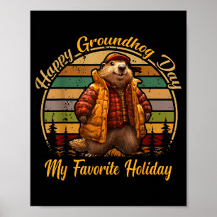Happy Groundhog Day Funny Cute Ground Hog Animal L Poster
