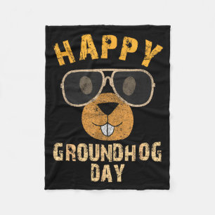 Happy Groundhog Day Funny Ground Hog Sungles Anima Fleece Blanket