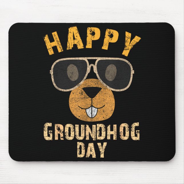 Happy Groundhog Day Funny Ground Hog Sungles Anima Mouse Mat (Front)