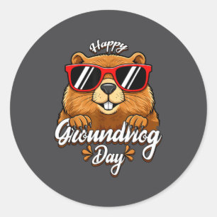 Happy Groundhog Day Funny Groundhog Sungles Cute K Classic Round Sticker