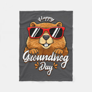 Happy Groundhog Day Funny Groundhog Sungles Cute K Fleece Blanket