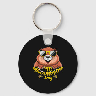 Happy Groundhog Day Funny Groundhog Sungles Cute _ Key Ring