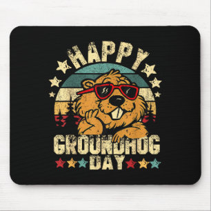 Happy Groundhog Day Funny Groundhog Sungles Cute Mouse Mat