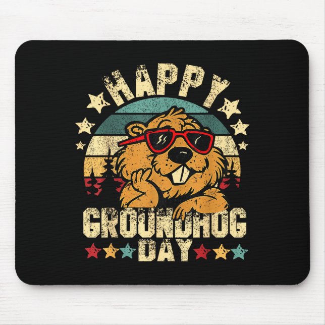 Happy Groundhog Day Funny Groundhog Sungles Cute  Mouse Mat (Front)