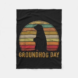 Happy Groundhog Day Funny Saying Retro Animal Love Fleece Blanket