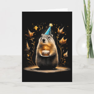 Happy Groundhog Day Ground Hog With Birthday Cake  Card