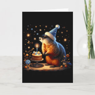 Happy Groundhog Day Ground Hog With Birthday Cake  Card
