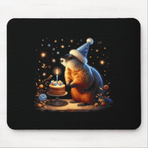Happy Groundhog Day Ground Hog With Birthday Cake  Mouse Mat