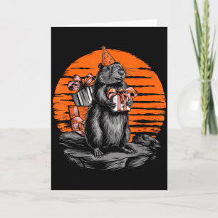 Happy Groundhog Day Ground Hog With Birthday Party Card