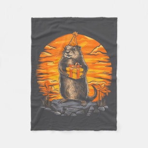 Happy Groundhog Day Ground Hog With Birthday Party Fleece Blanket