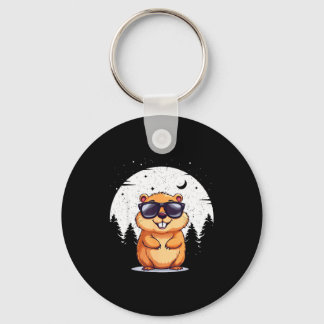 Happy Groundhog Day Ground Hog With Hat Animal Lov Key Ring