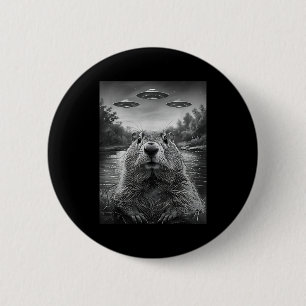 Happy Groundhog Day Groundhog Selfie With Ufos Fun 6 Cm Round Badge
