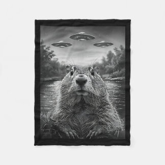 Happy Groundhog Day Groundhog Selfie With Ufos Fun Fleece Blanket