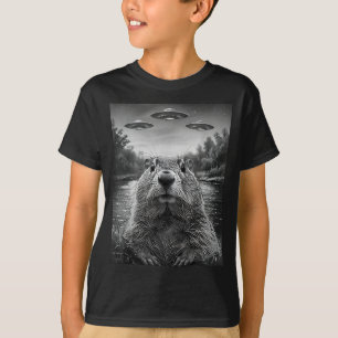 Happy Groundhog Day Groundhog Selfie With Ufos Fun T-Shirt