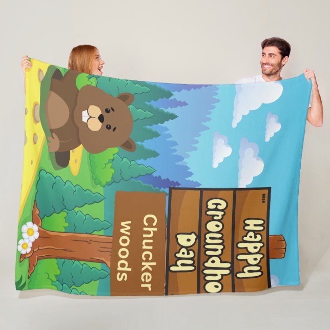 happy groundhog day in woods  fleece blanket (In Situ)
