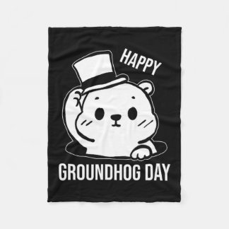 Happy Groundhog Day Line Art  Fleece Blanket