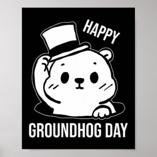 Happy Groundhog Day Line Art  Poster