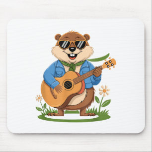 Happy Groundhog Day Playing Guitar Funny Animal Lo Mouse Mat