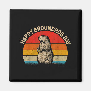 Happy Groundhog Day Retro Sunset Funny Animal Love Magnet