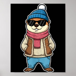 Happy Groundhog Day Shadow Cute Groundhog Funny Poster