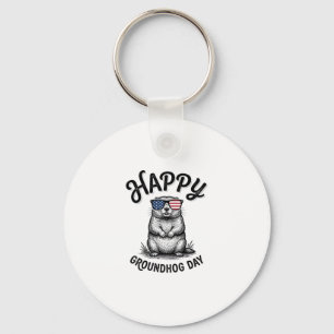 Happy Groundhog Day Vintage Engraving Shirt Design Key Ring