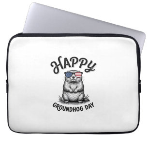 Happy Groundhog Day Vintage Engraving Shirt Design Laptop Sleeve