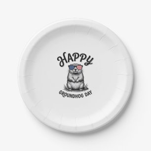 Happy Groundhog Day Vintage Engraving Shirt Design Paper Plate