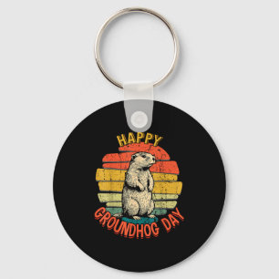 Happy Groundhog Day Vintage Funny Woodchuck Retro Key Ring