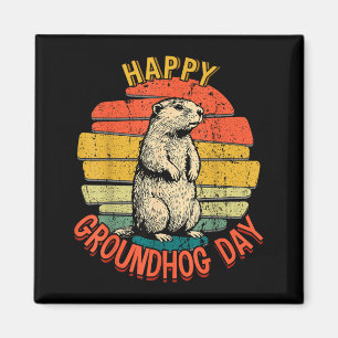 Happy Groundhog Day Vintage Funny Woodchuck Retro Magnet