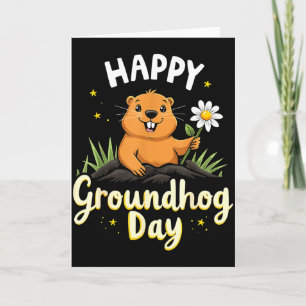 Happy Groundhog Day With Flower _1  Card