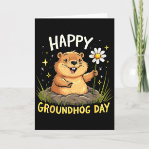 Happy Groundhog Day With Flower Card