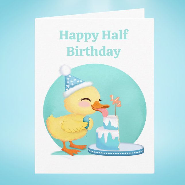 Happy Half Birthday Baby Duck with Cake Card (Creator Uploaded)