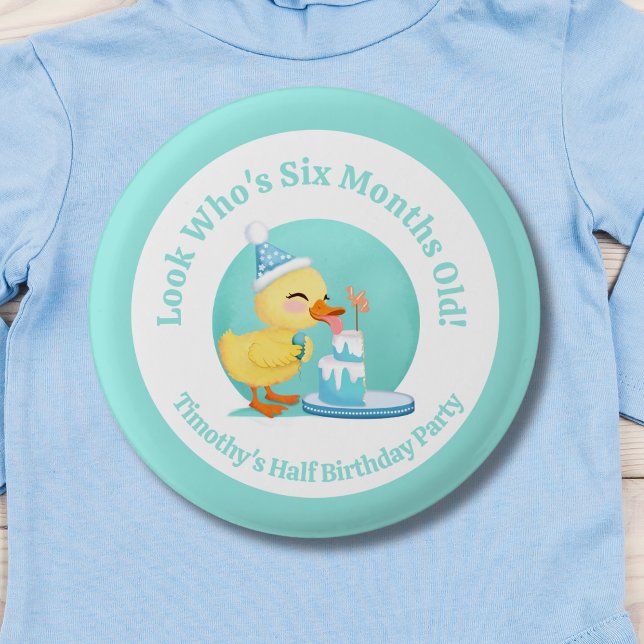 Happy Half Birthday Baby Duck with Cake Party 3 Cm Round Badge (Creator Uploaded)