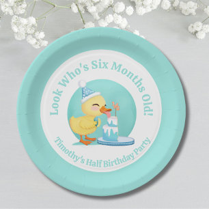 Happy Half Birthday Baby Duck with Cake Party Paper Plate