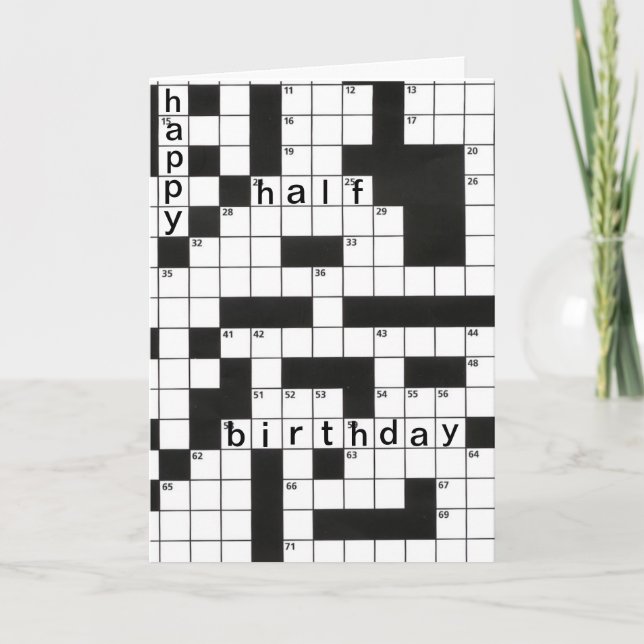 happy half birthday crossword puzzle card (Front)