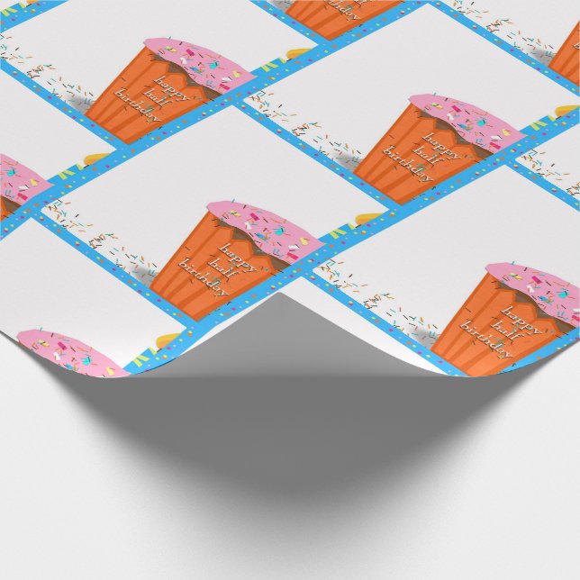 Happy Half Birthday Cupcake Wrapping Paper (Corner)