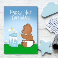 Happy Half Birthday Teddy Bear Eating Cake
