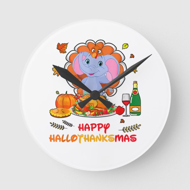 Happy Hallo Elephant Drinking Wine Thank You Gift  Round Clock (Front)
