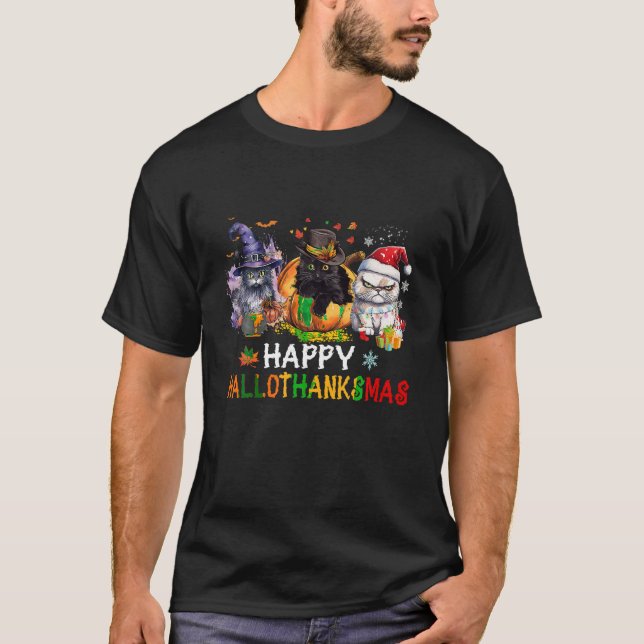 Happy Hallo Thanks Mas Cats T-Shirt (Front)