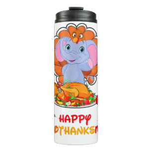 Happy Hallo Thanks Mas Elephant Thanksgiving Gift Thermal Tumbler