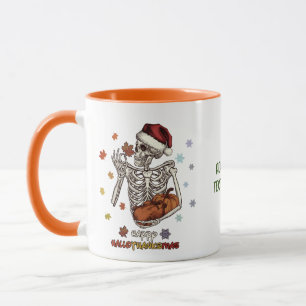 Happy Hallo Thanksmas Skeleton Turkey Pumpkin Mug