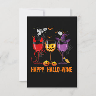 happy hallo-wine funny halloween glass wine drink thank you card