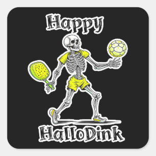 Happy Hallodink Halloween and Pickleball Pun Square Sticker