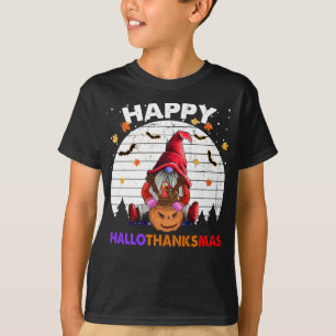 Happy HalloThanks mas Gnome pumpkin Turkey Hallowe T-Shirt