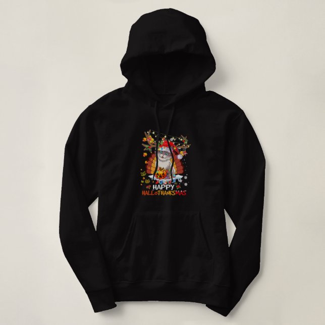 Happy Hallothanksmas 2021Cute Cat Halloween Merry  Hoodie (Design Front)